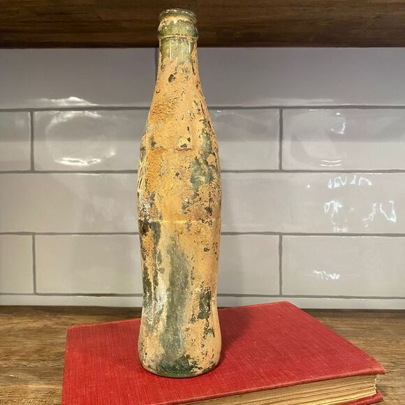 Vintage 1960’s Green Glass Coca Cola Soda Bottle With Cement - Picture 2 of 4